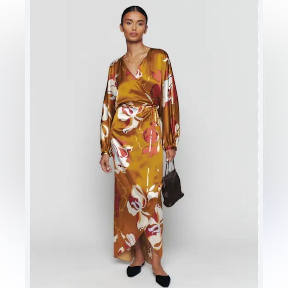 Reformation Gilbert Silk Wrap Dress Sepia Sexy Classy Sz XL $348